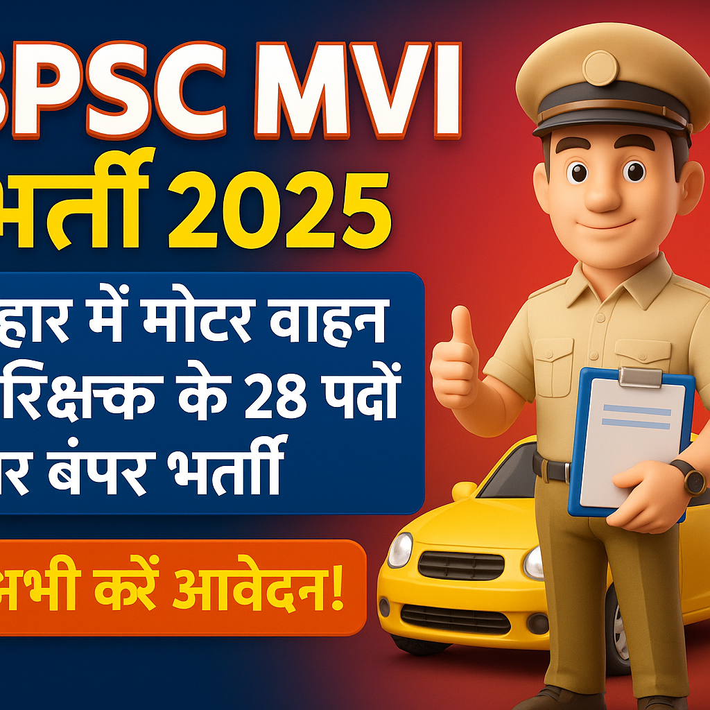 BPSC MVI भर्ती 2025: बिहार में मोटर वाहन निरीक्षक के 28 पदों पर बंपर भर्ती, अभी करें आवेदन!